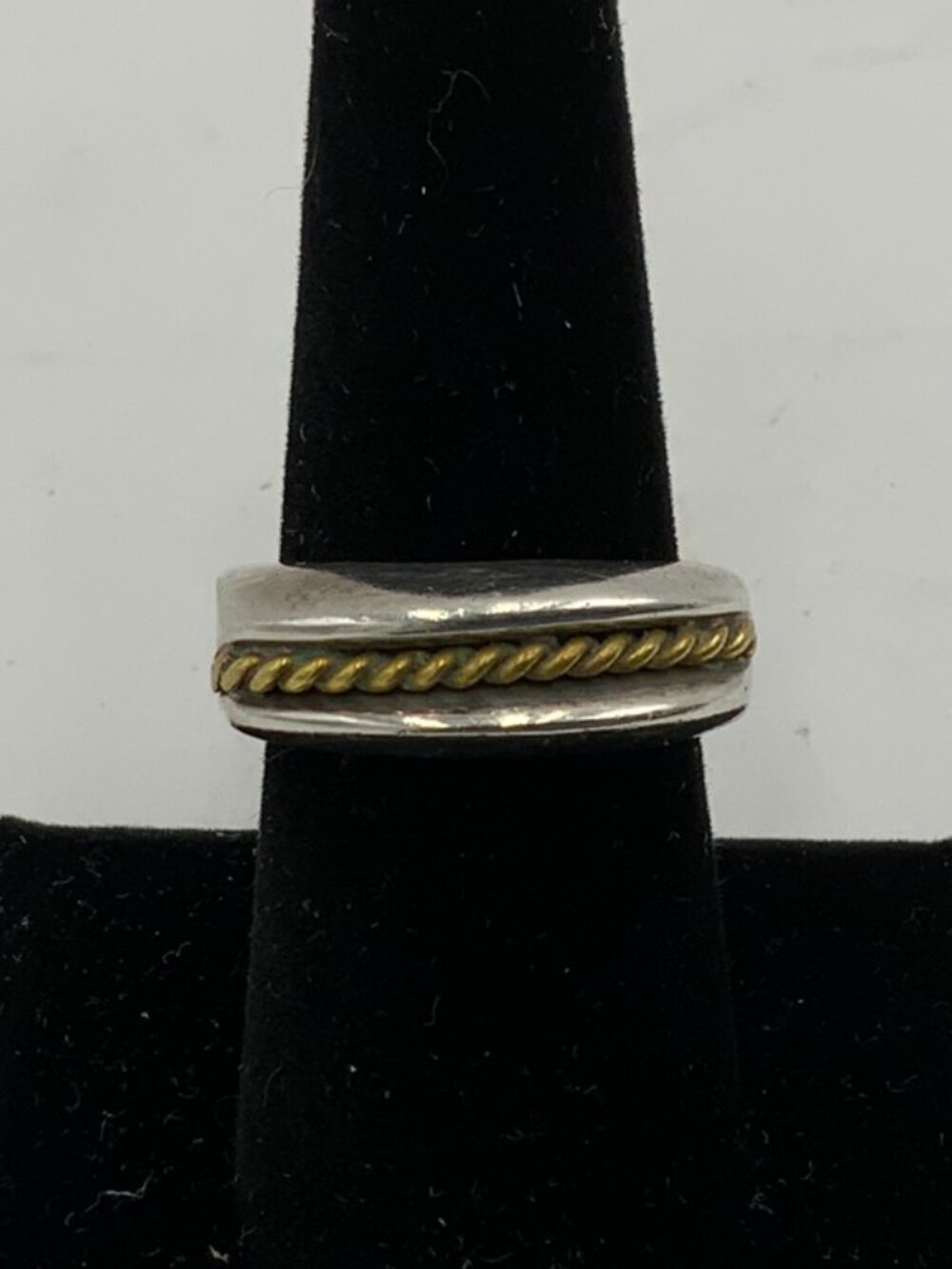 Vintage Stamped Mexico Sterling Silver & Gold Toned Braid Band Ring Size 8